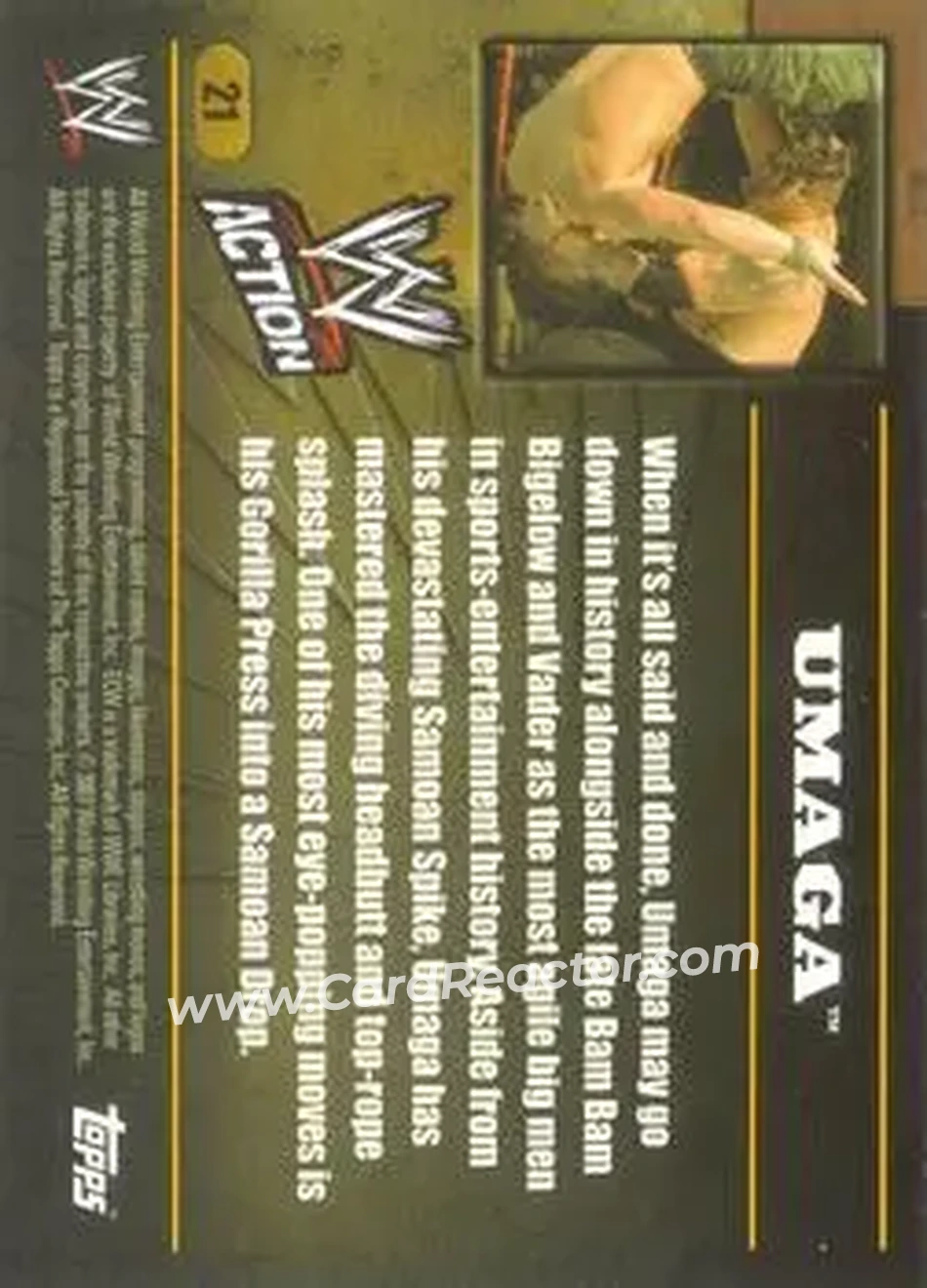 2007 Topps Action WWE #21 - Umaga - Back