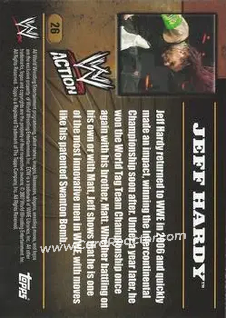 2007 Topps Action WWE #26 - Jeff Hardy - Back