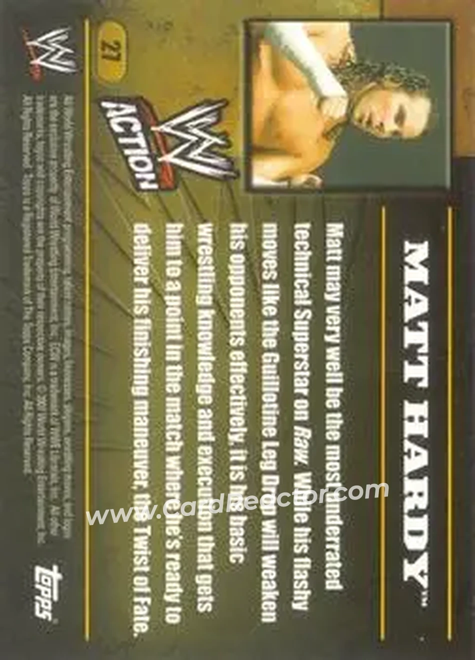 2007 Topps Action WWE #27 - Matt Hardy - Back