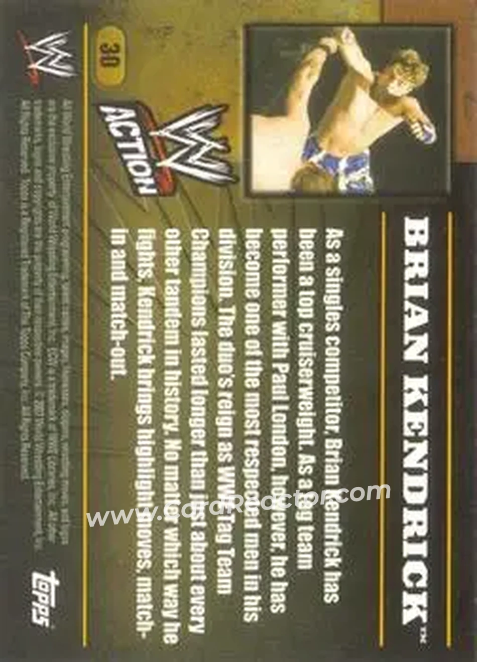 2007 Topps Action WWE #30 - The Brian Kendrick - Back