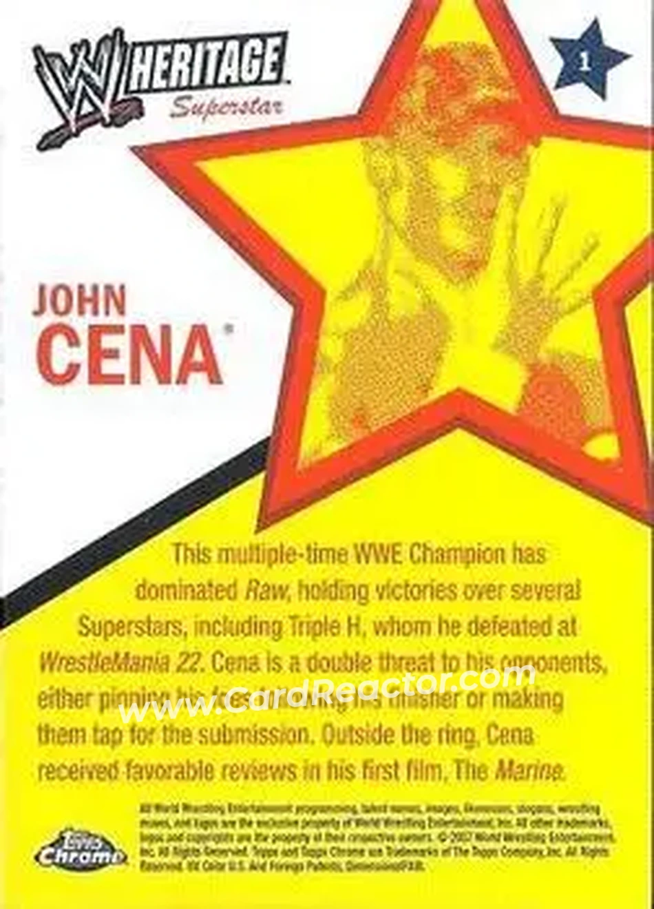 2007 Topps Chrome Heritage II WWE #1 - John Cena - Back