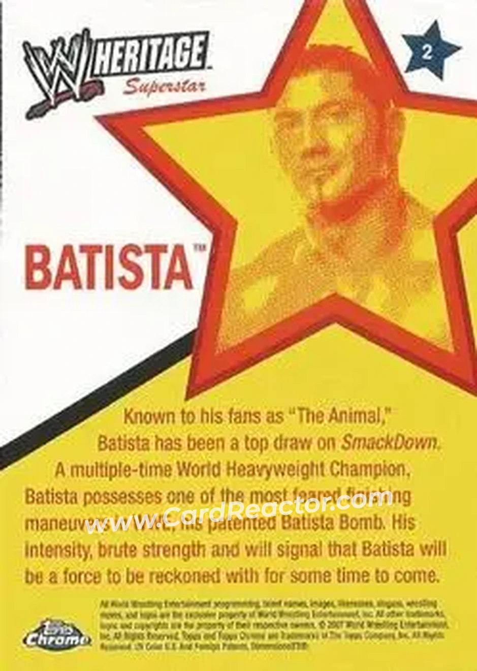 2007 Topps Chrome Heritage II WWE #2 - Batista - Back