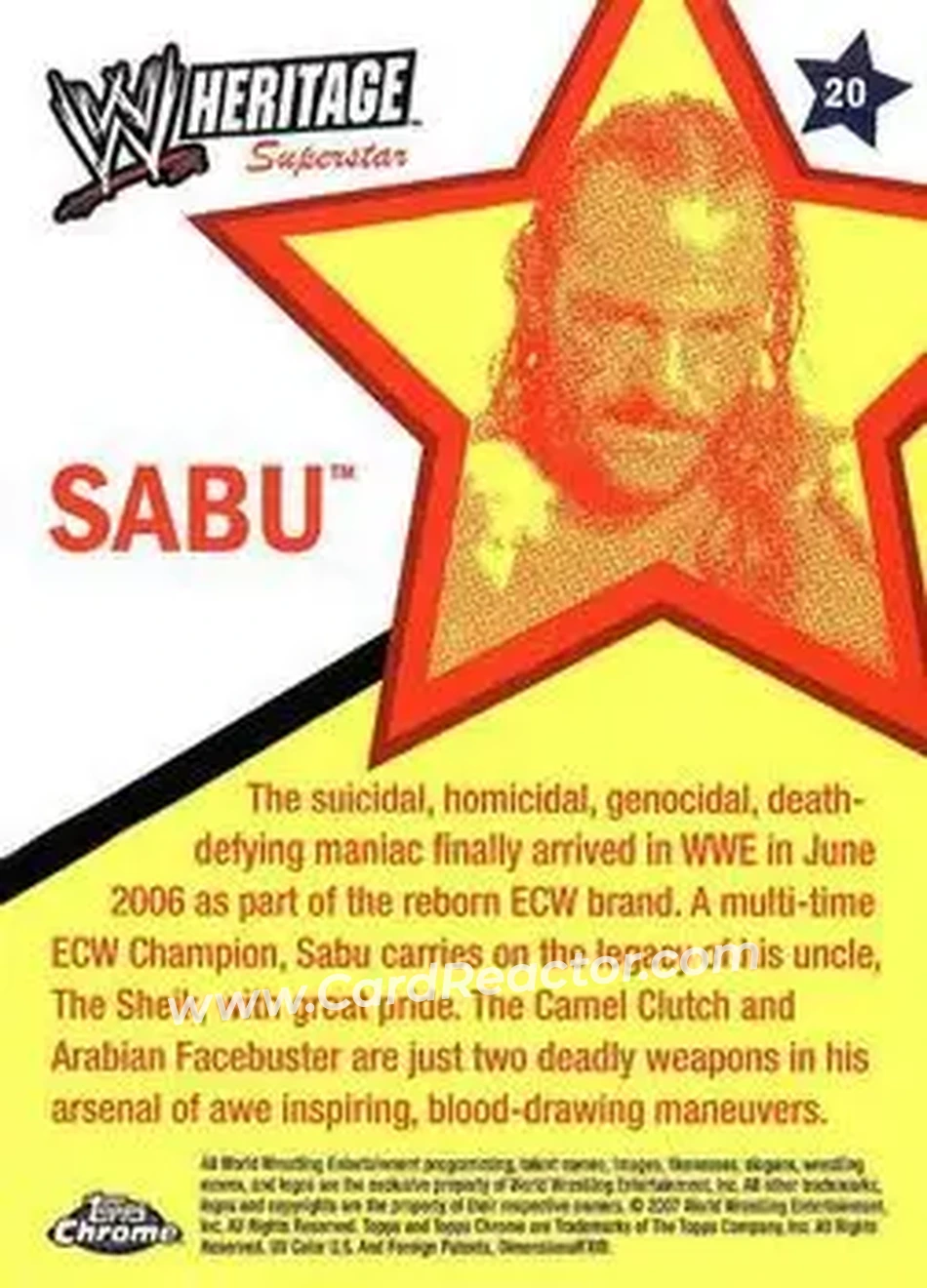 2007 Topps Chrome Heritage II WWE #20 - Sabu - Back