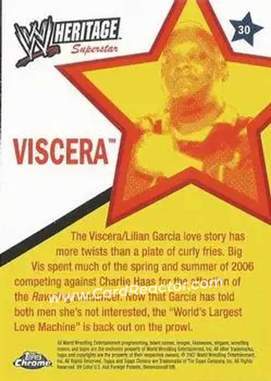 2007 Topps Chrome Heritage II WWE #30 - Viscera - Back