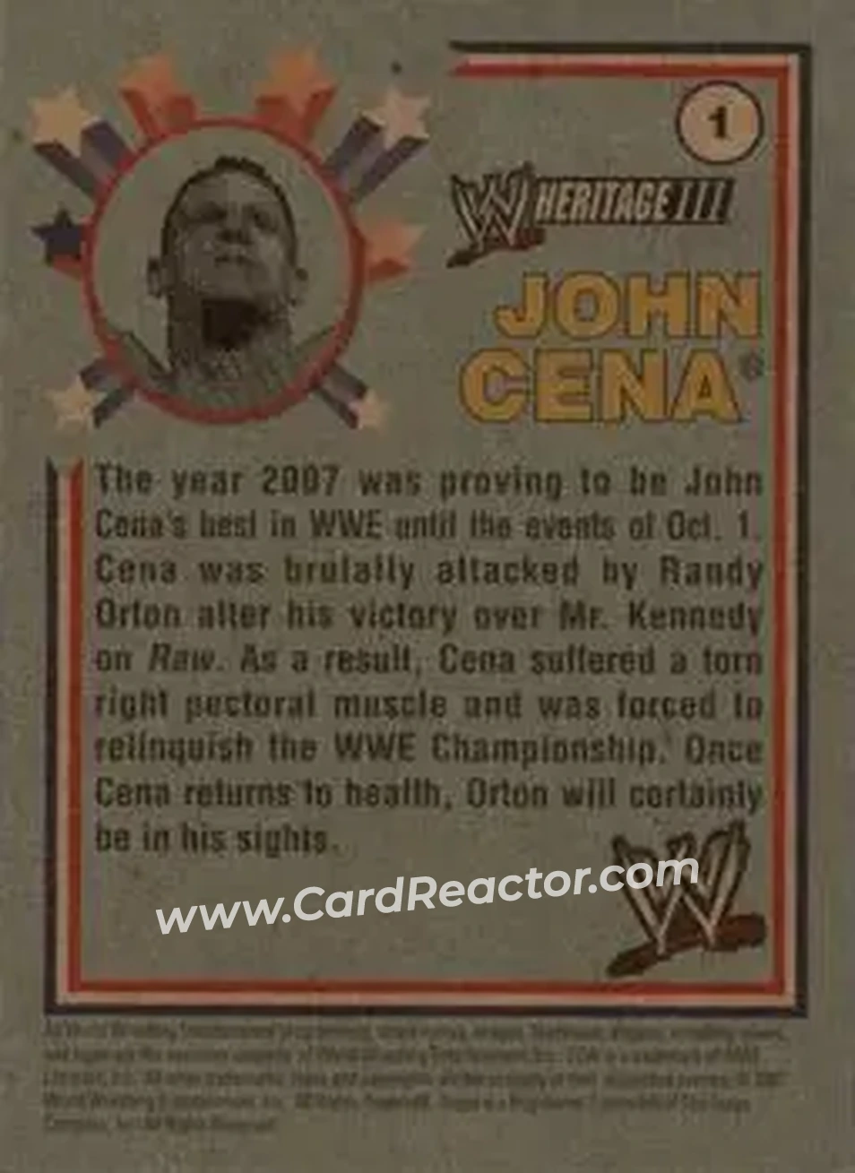 2007 Topps Heritage III WWE #1 - John Cena - Back