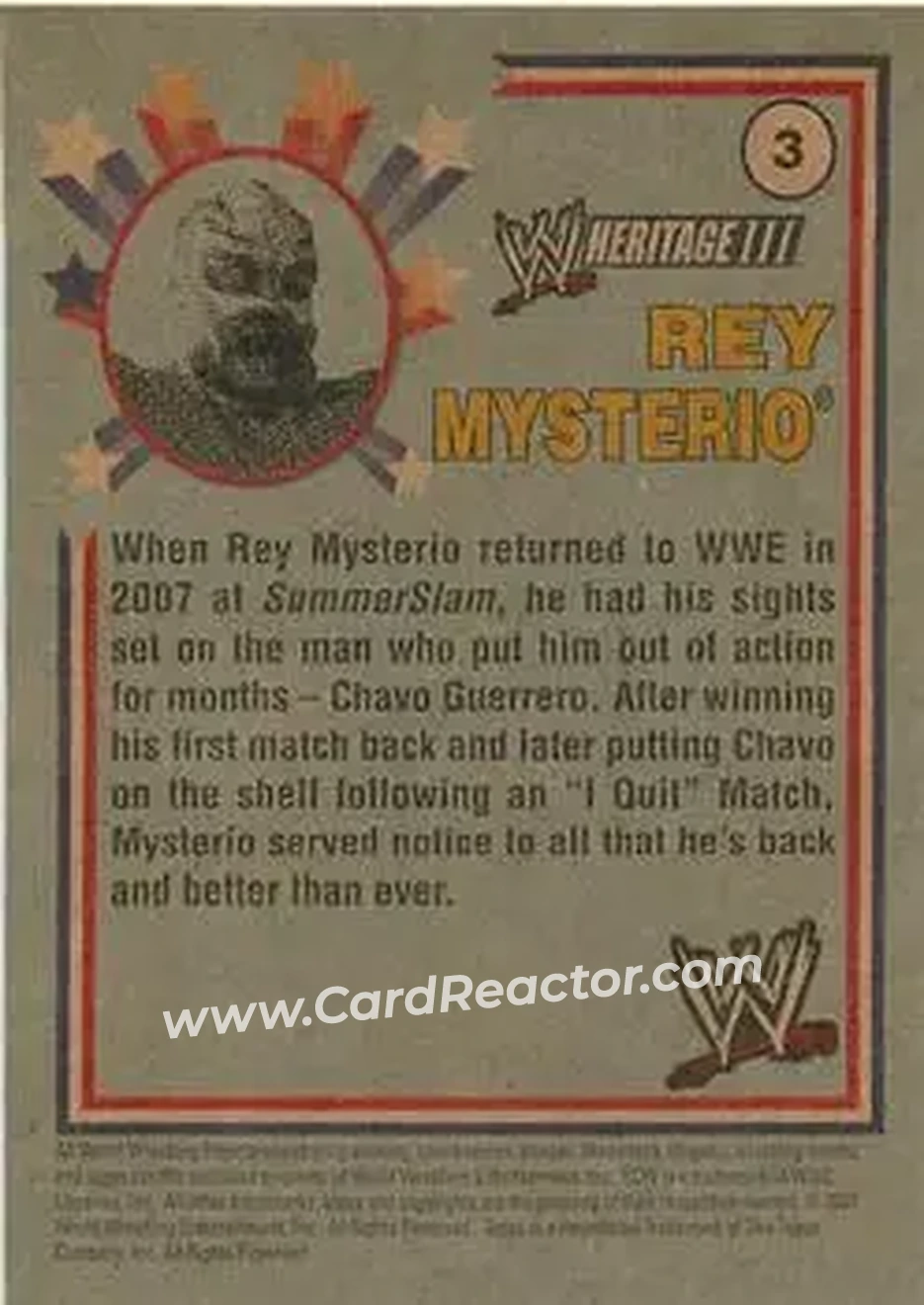 2007 Topps Heritage III WWE #3 - Rey Mysterio - Back