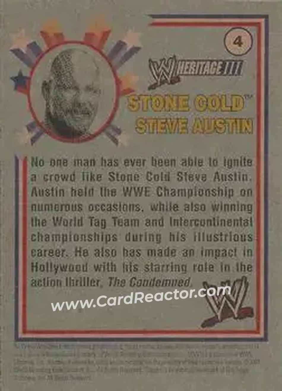 2007 Topps Heritage III WWE #4 - "Stone Cold" Steve Austin - Back