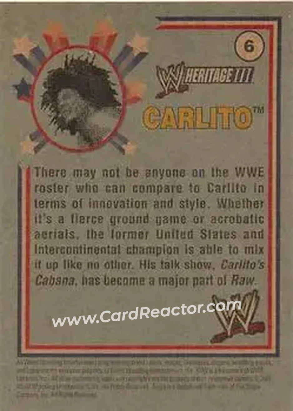2007 Topps Heritage III WWE #6 - Carlito - Back