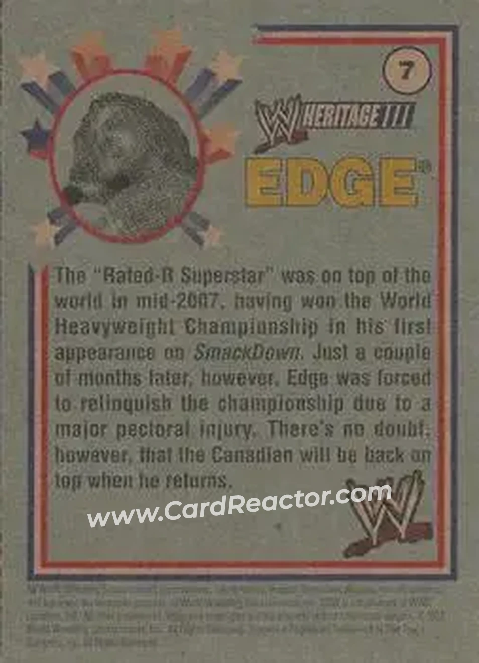 2007 Topps Heritage III WWE #7 - Adam Copeland - Back