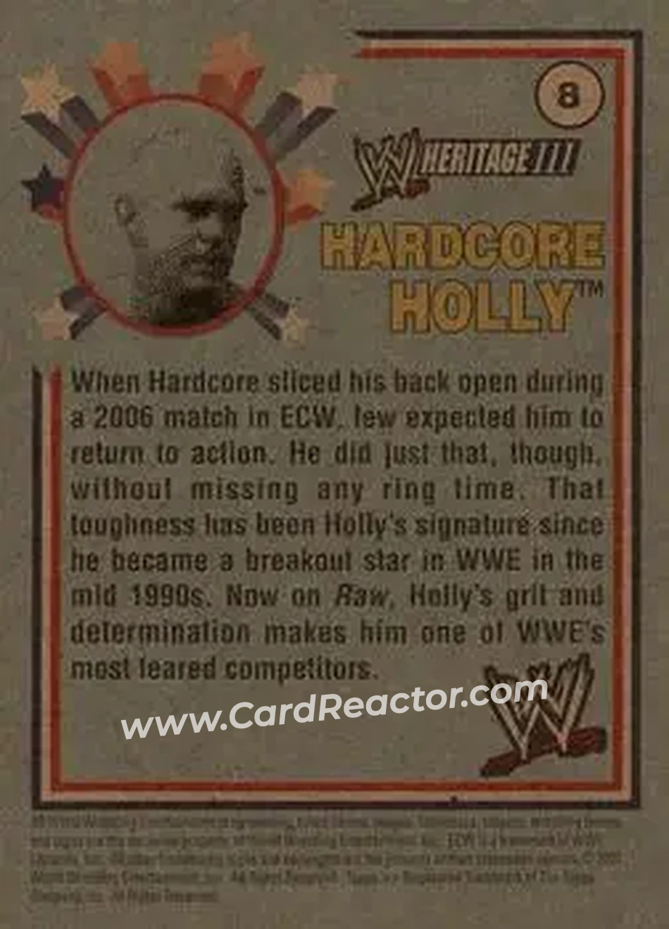 2007 Topps Heritage III WWE #8 - Bob Holly - Back