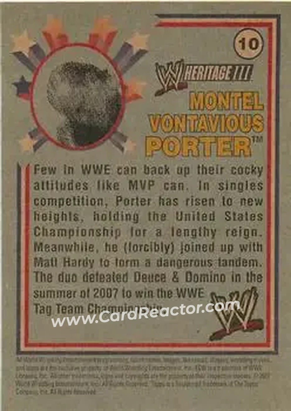 2007 Topps Heritage III WWE #10 - MVP - Back