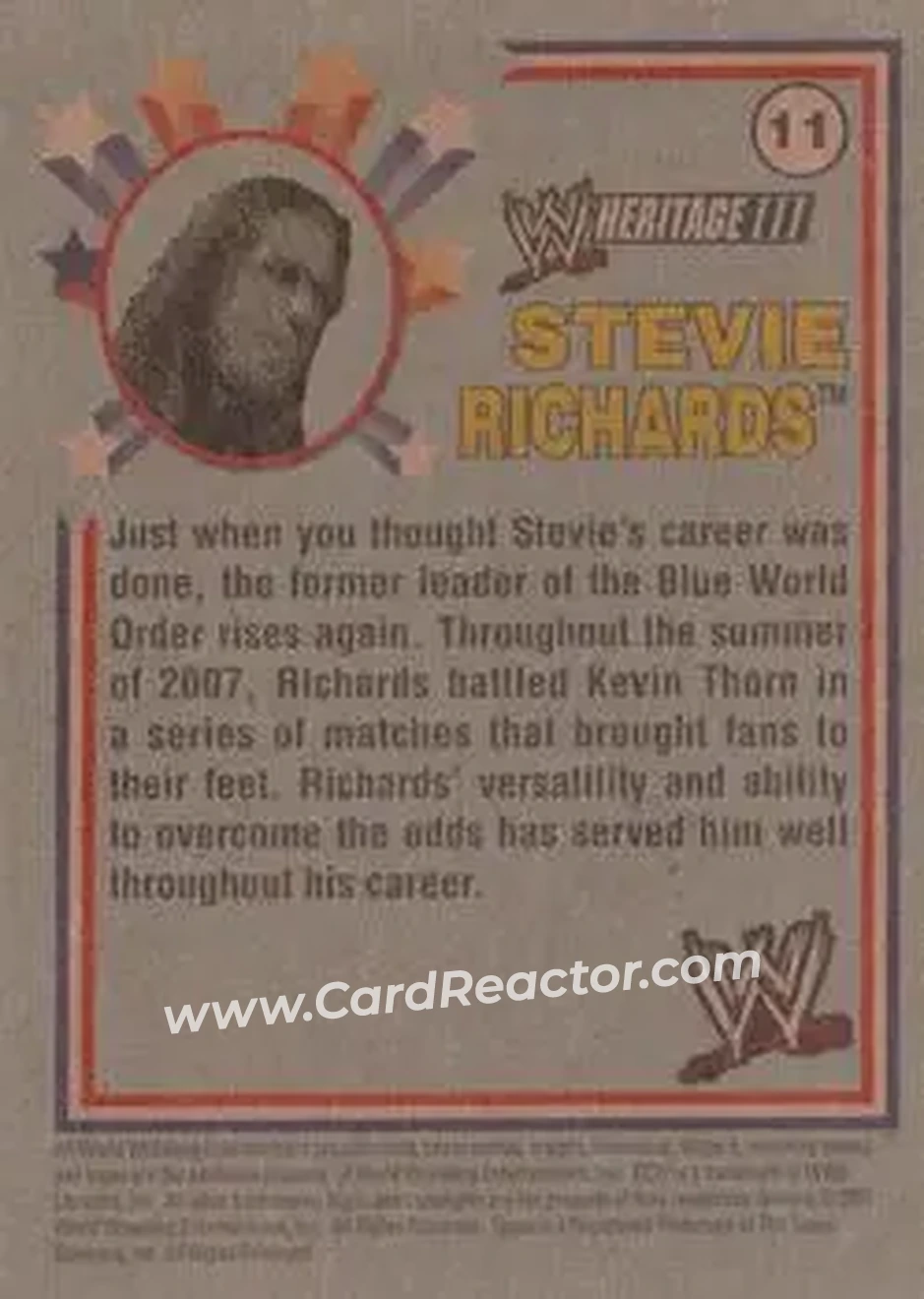 2007 Topps Heritage III WWE #11 - Stevie Richards - Back