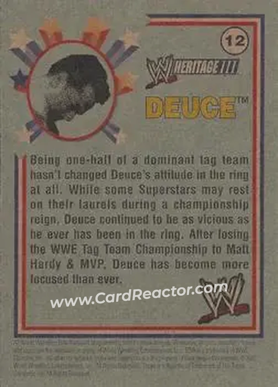 2007 Topps Heritage III WWE #12 - Deuce - Back