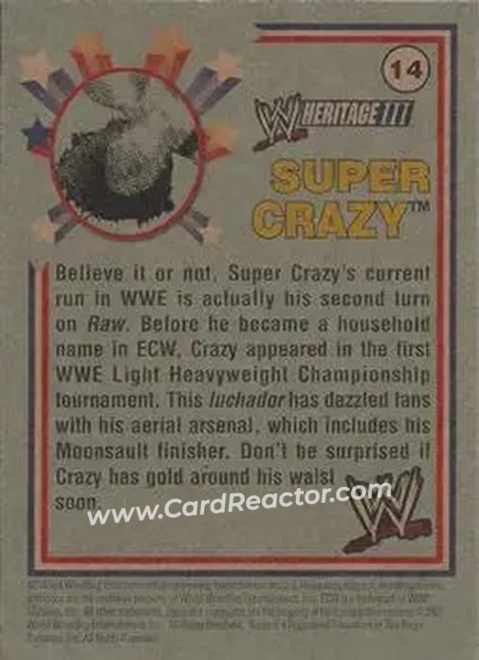 2007 Topps Heritage III WWE #14 - Super Crazy - Back