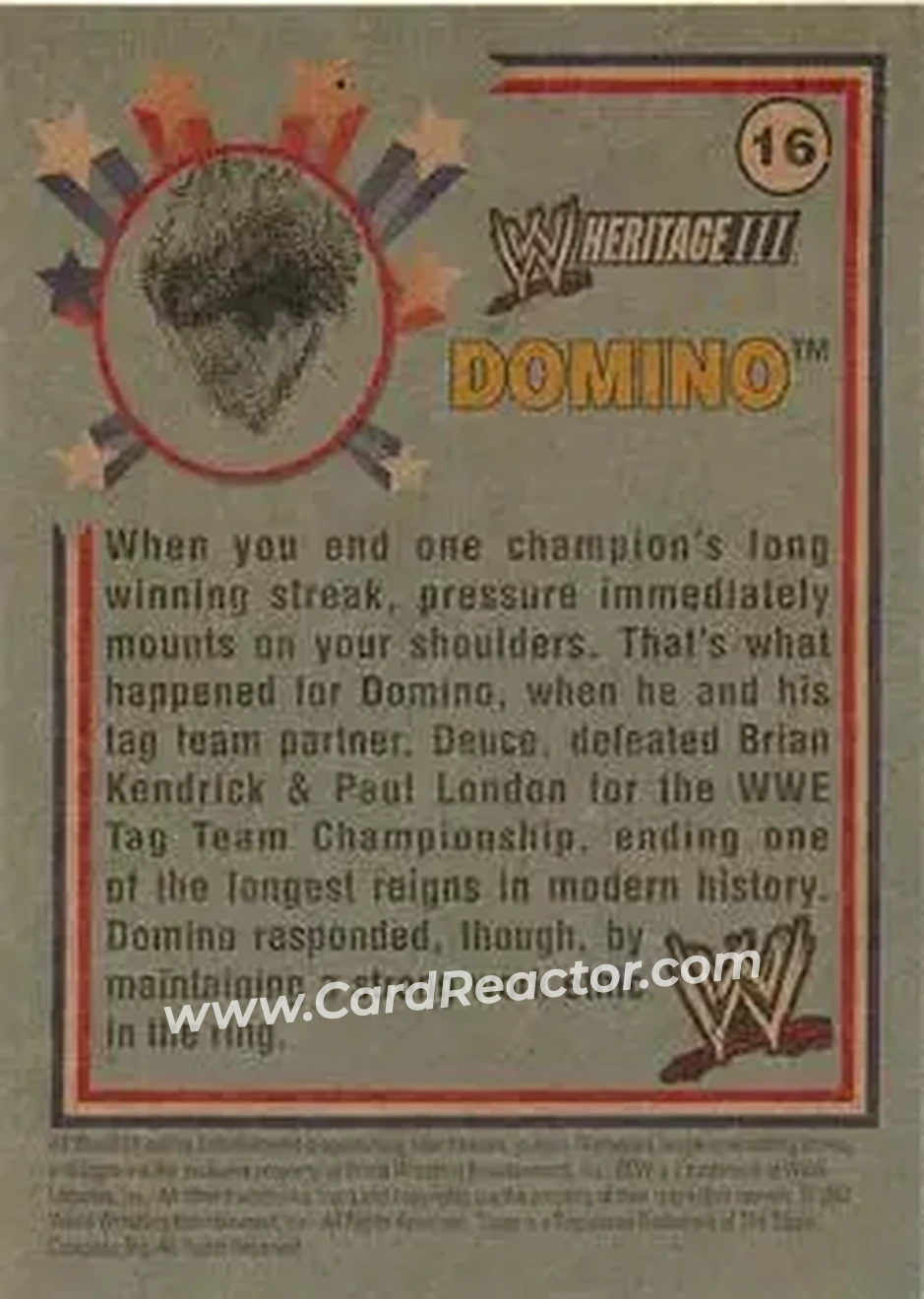 2007 Topps Heritage III WWE #16 - Domino - Back
