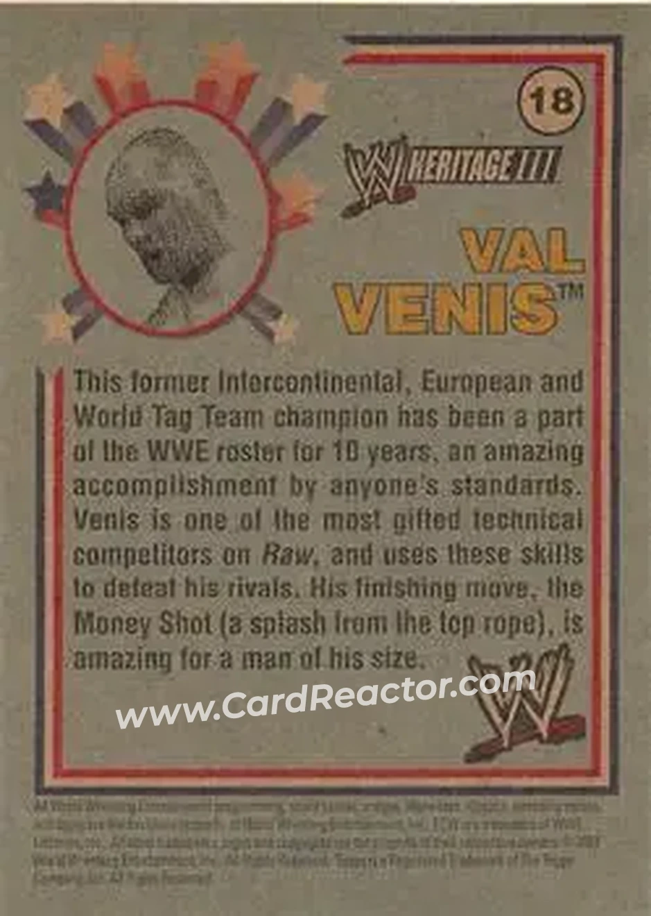 2007 Topps Heritage III WWE #18 - Val Venis - Back