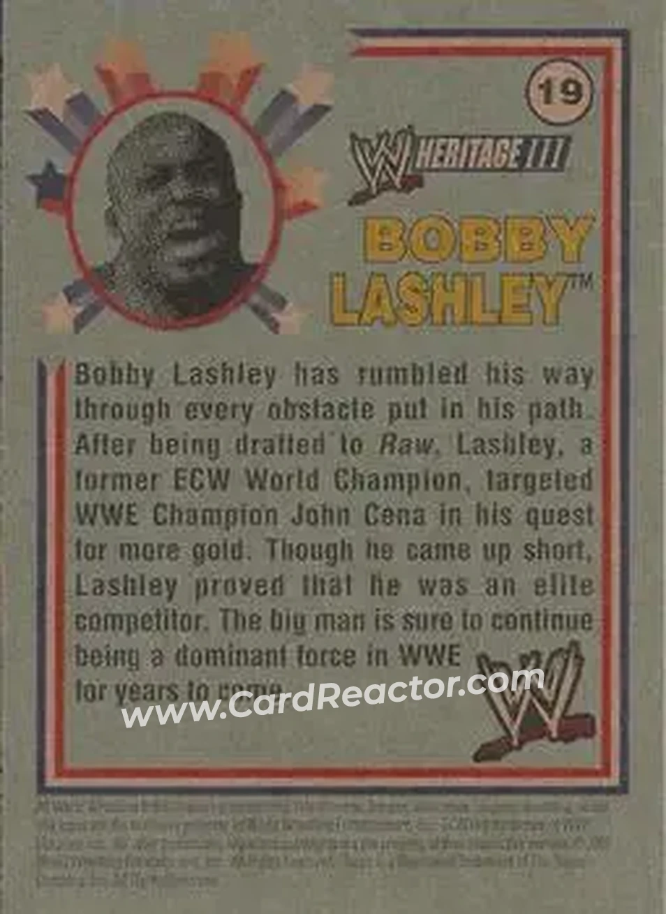 2007 Topps Heritage III WWE #19 - Bobby Lashley - Back