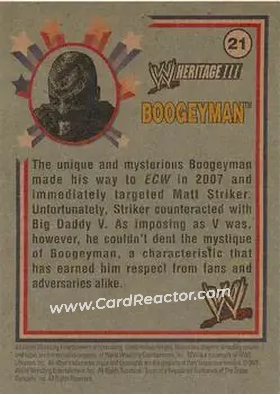 2007 Topps Heritage III WWE #21 - Boogeyman - Back