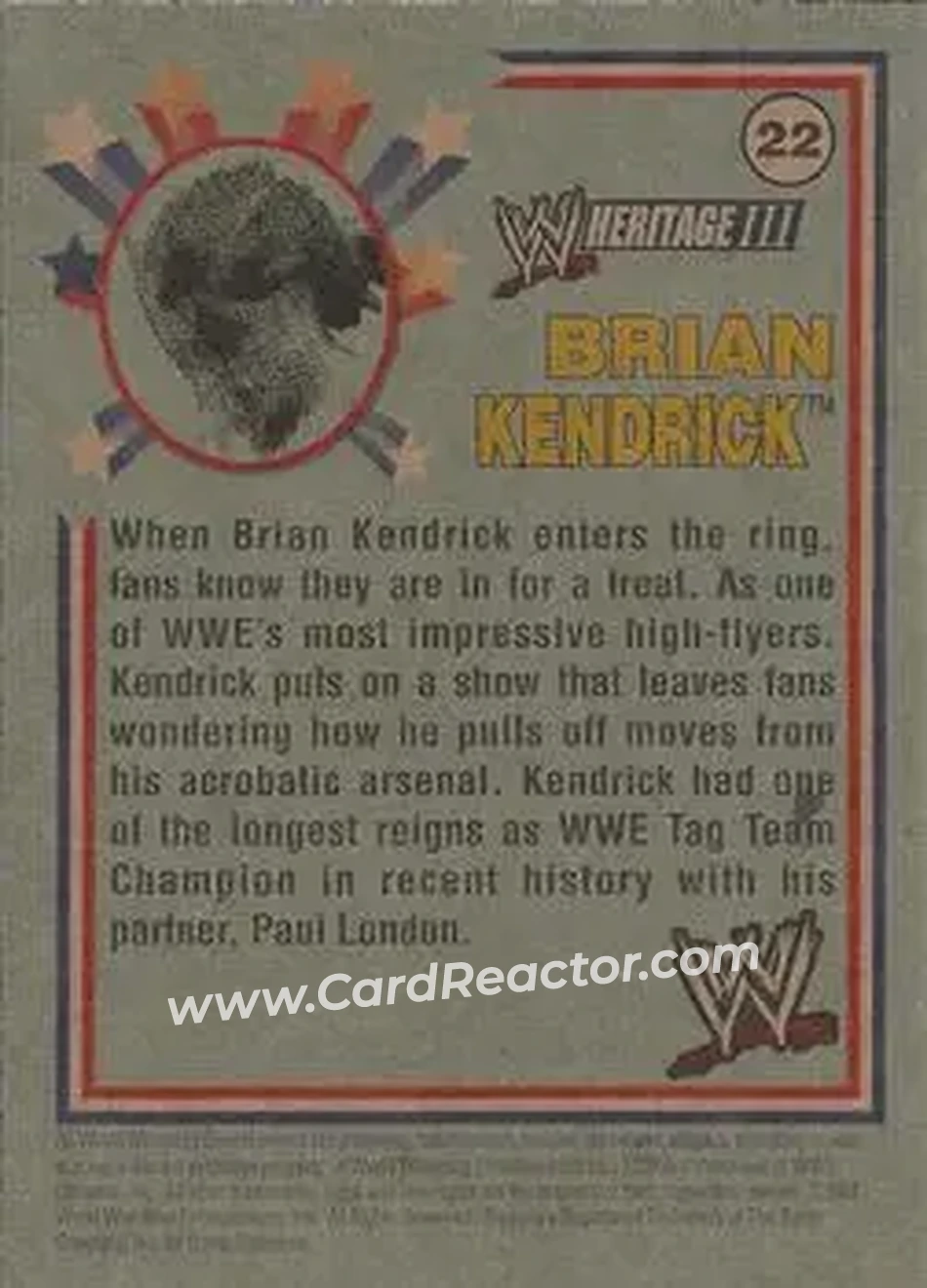 2007 Topps Heritage III WWE #22 - The Brian Kendrick - Back