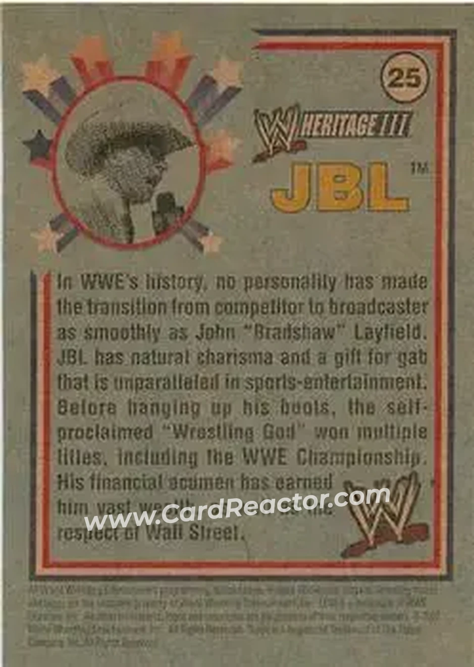2007 Topps Heritage III WWE #25 - Blackjack Bradshaw - Back