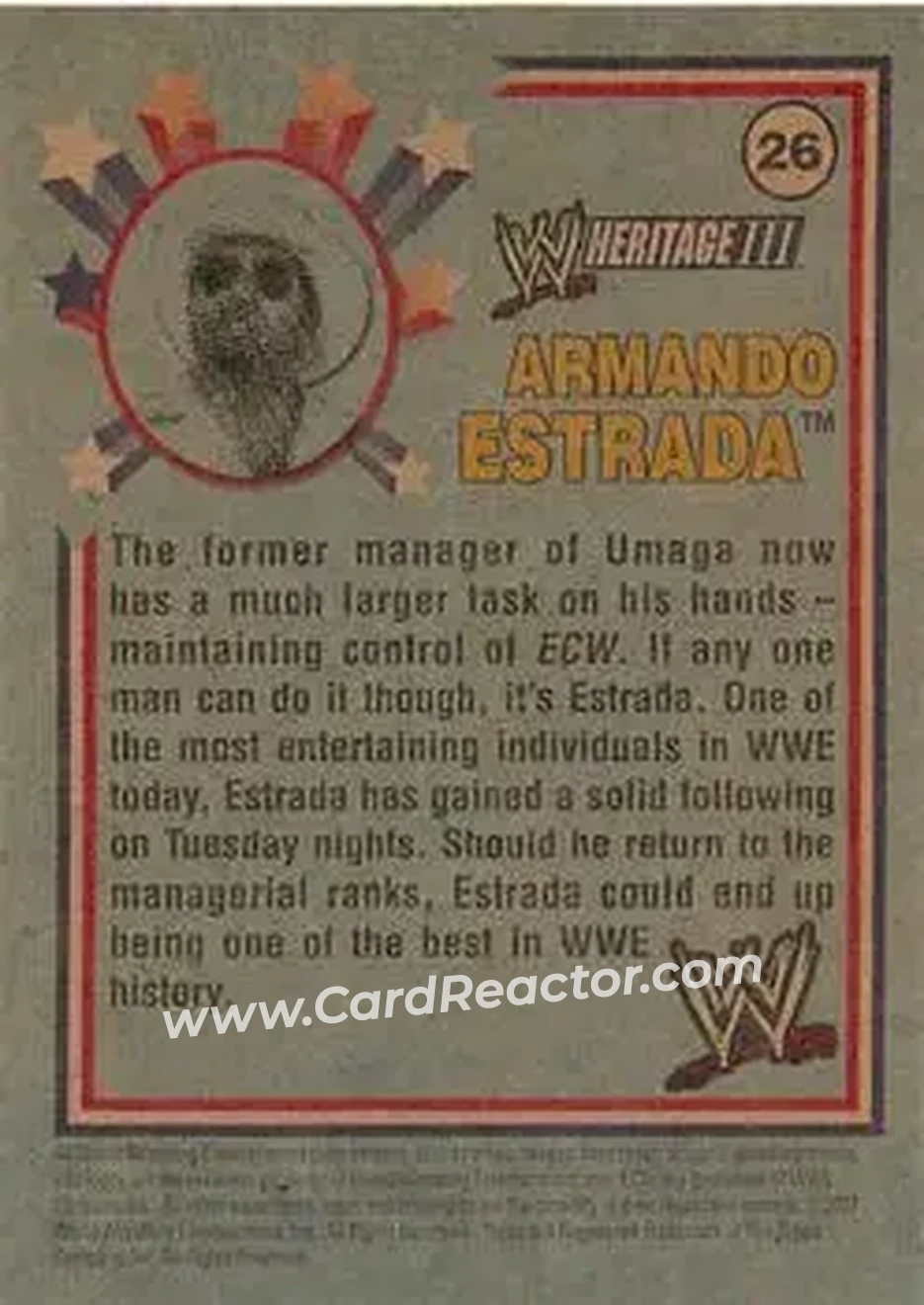 2007 Topps Heritage III WWE #26 - Armando Estrada - Back