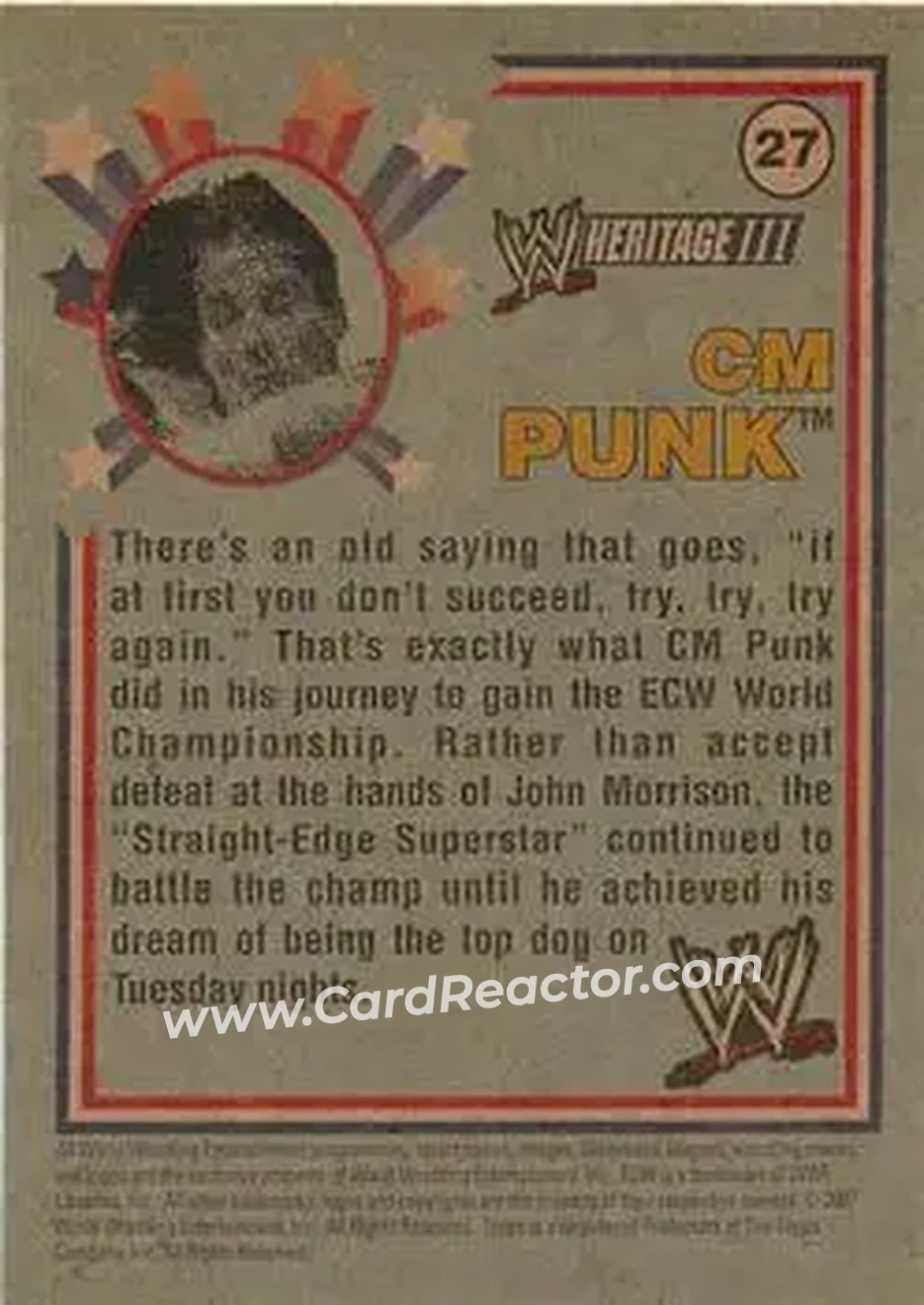 2007 Topps Heritage III WWE #27 - CM Punk - Back