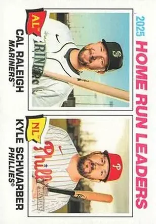 2026 Topps Heritage #2 - 2025 Home Run Leaders (Cal Raleigh - Kyle Schwarber) LL - Seattle Mariners - Philadelphia Phillies