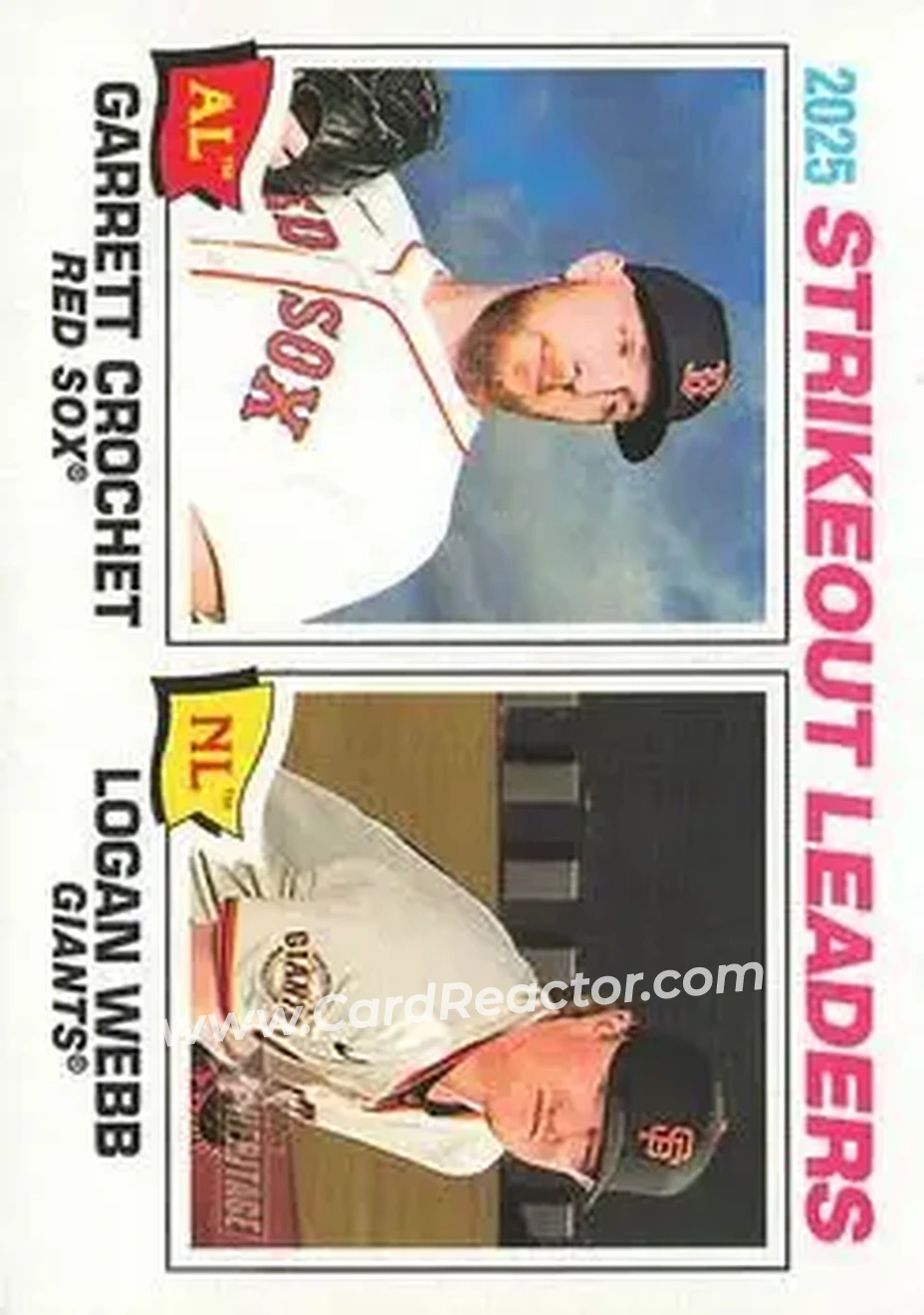 2026 Topps Heritage #6 - 2025 Strikeout Leaders (Garrett Crochet - Logan Webb) LL - Boston Red Sox - San Francisco Giants - Front 2026 Topps Heritage #6 - 2025 Strikeout Leaders (Garrett Crochet - Logan Webb) LL - Boston Red Sox - San Francisco Giants - Front