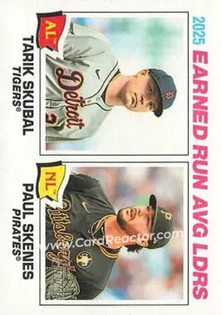 2026 Topps Heritage #7 - 2025 ERA Leaders (Tarik Skubal - Paul Skenes) LL - Detroit Tigers - Pittsburgh Pirates - Front 2026 Topps Heritage #7 - 2025 ERA Leaders (Tarik Skubal - Paul Skenes) LL - Detroit Tigers - Pittsburgh Pirates - Front