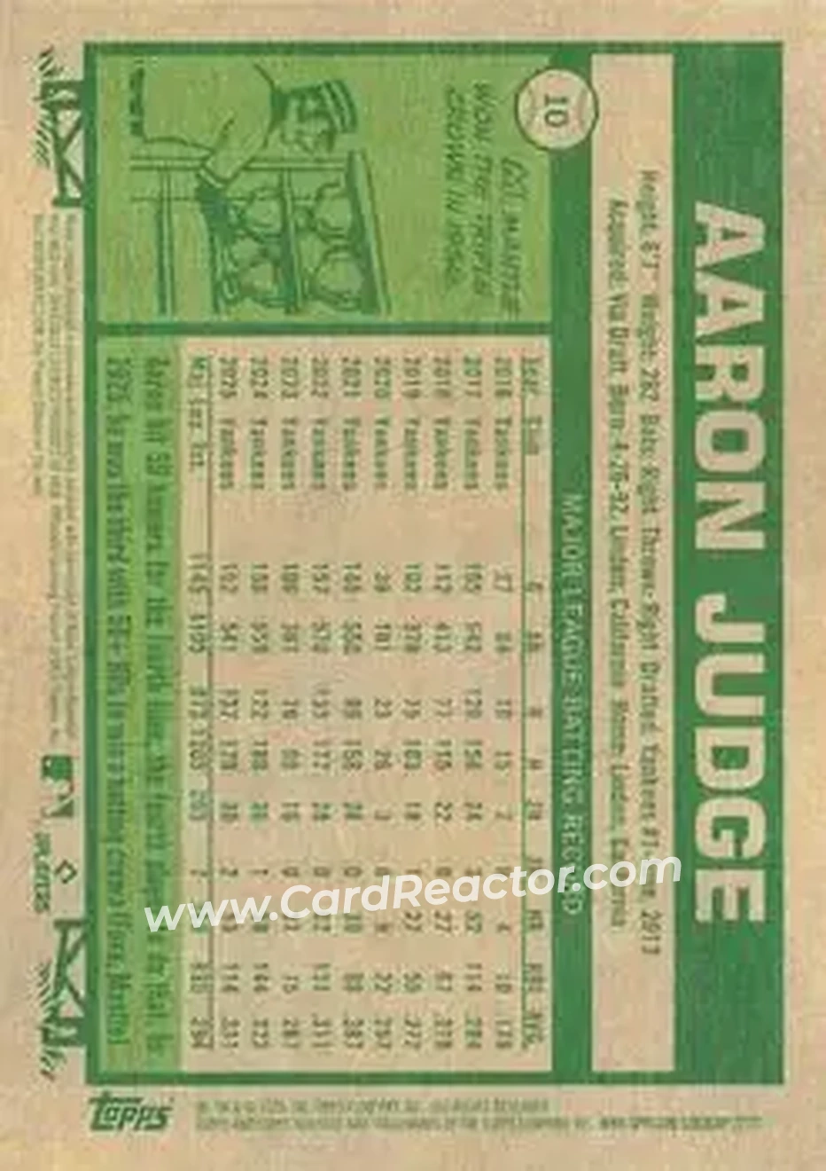 2026 Topps Heritage #10 - Aaron Judge - New York Yankees - Back 2026 Topps Heritage #10 - Aaron Judge - New York Yankees - Back
