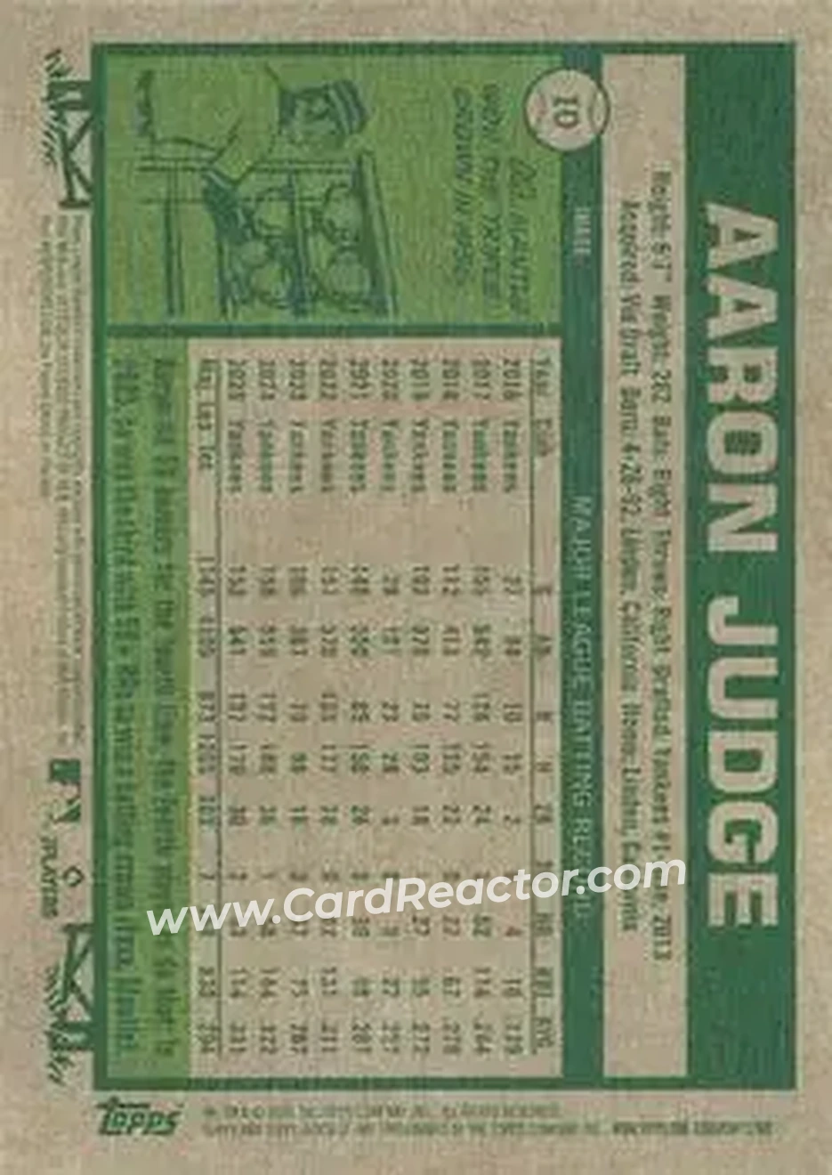 2026 Topps Heritage #10c - Aaron Judge - New York Yankees - Back 2026 Topps Heritage #10c - Aaron Judge - New York Yankees - Back