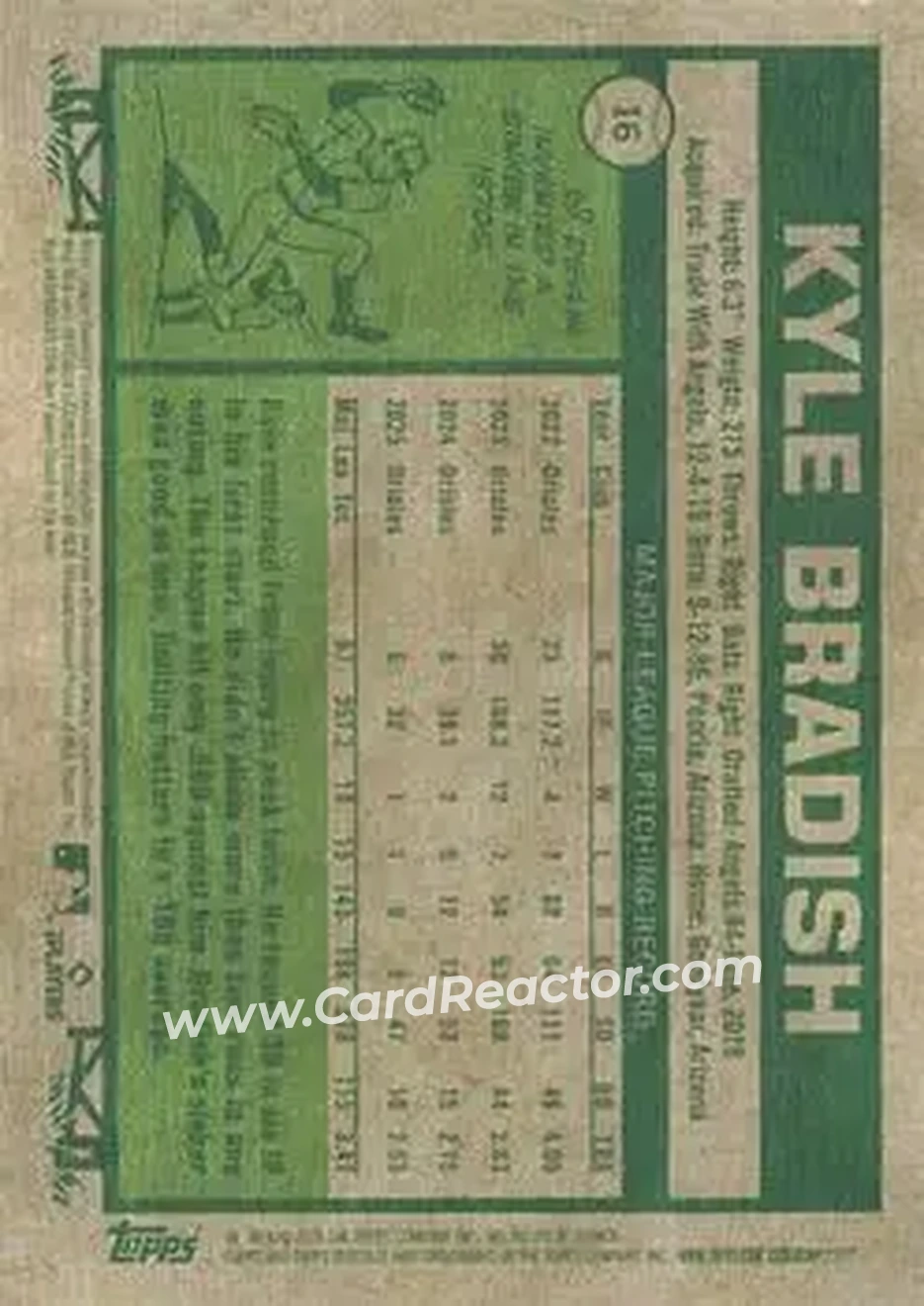 2026 Topps Heritage #16 - Kyle Bradish - Baltimore Orioles - Back 2026 Topps Heritage #16 - Kyle Bradish - Baltimore Orioles - Back