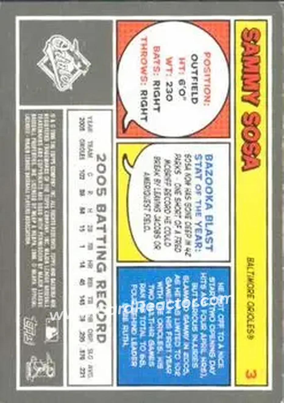 2006 Bazooka #3 - Sammy Sosa - Baltimore Orioles - Back