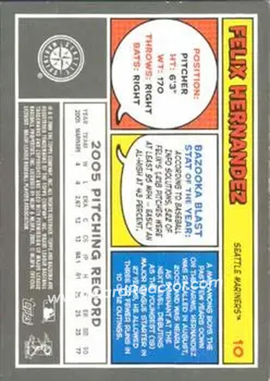 2006 Bazooka #10 - Felix Hernandez - Seattle Mariners - Back