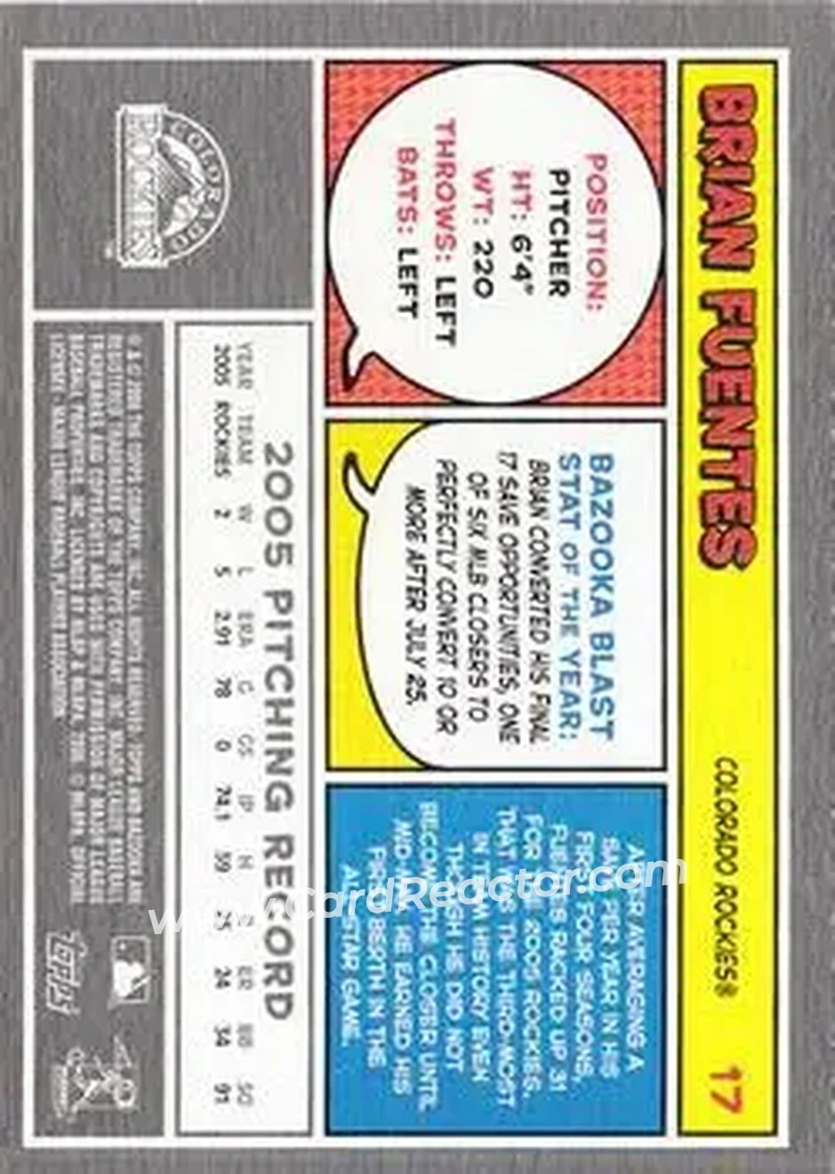 2006 Bazooka #17 - Brian Fuentes - Colorado Rockies - Back