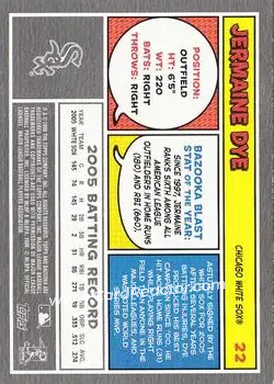 2006 Bazooka #22 - Jermaine Dye - Chicago White Sox - Back