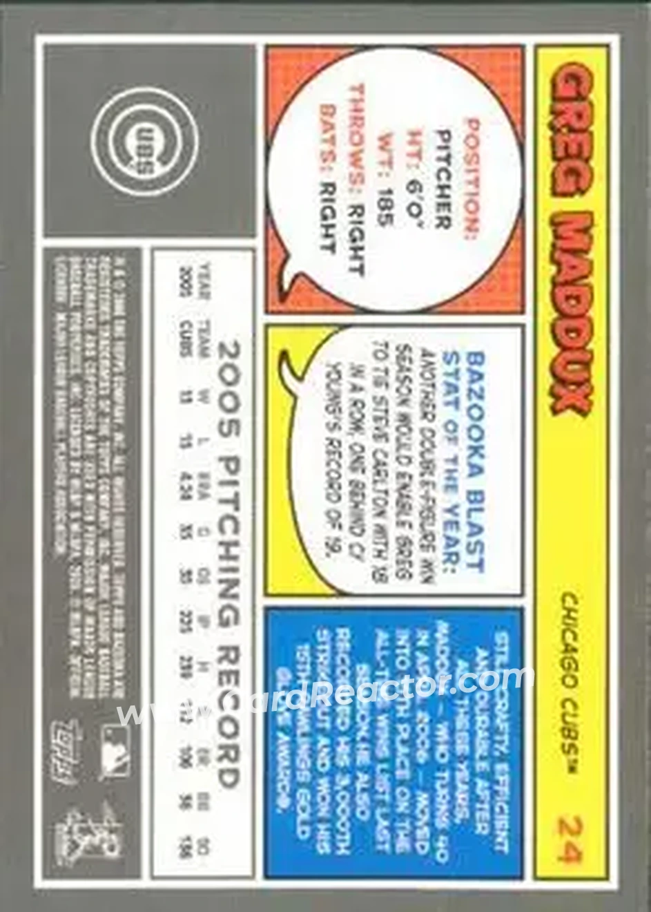 2006 Bazooka #24 - Greg Maddux - Chicago Cubs - Back