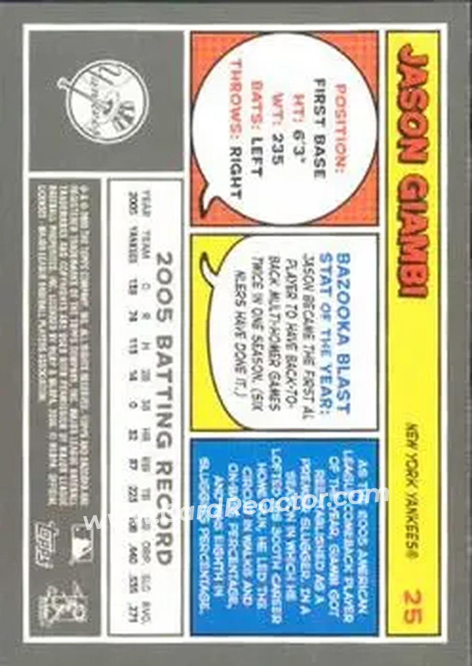 2006 Bazooka #25 - Jason Giambi - New York Yankees - Back