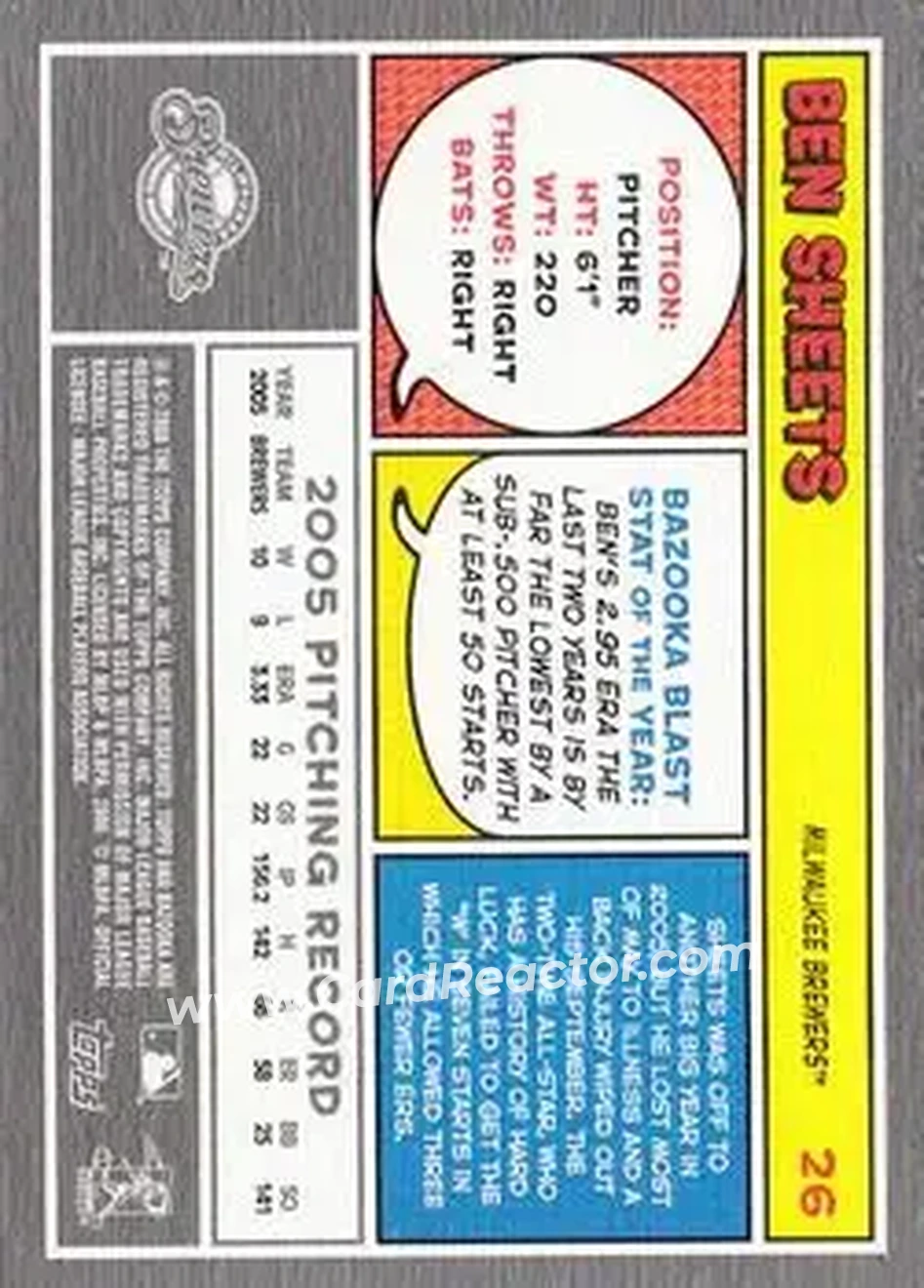 2006 Bazooka #26 - Ben Sheets - Milwaukee Brewers - Back