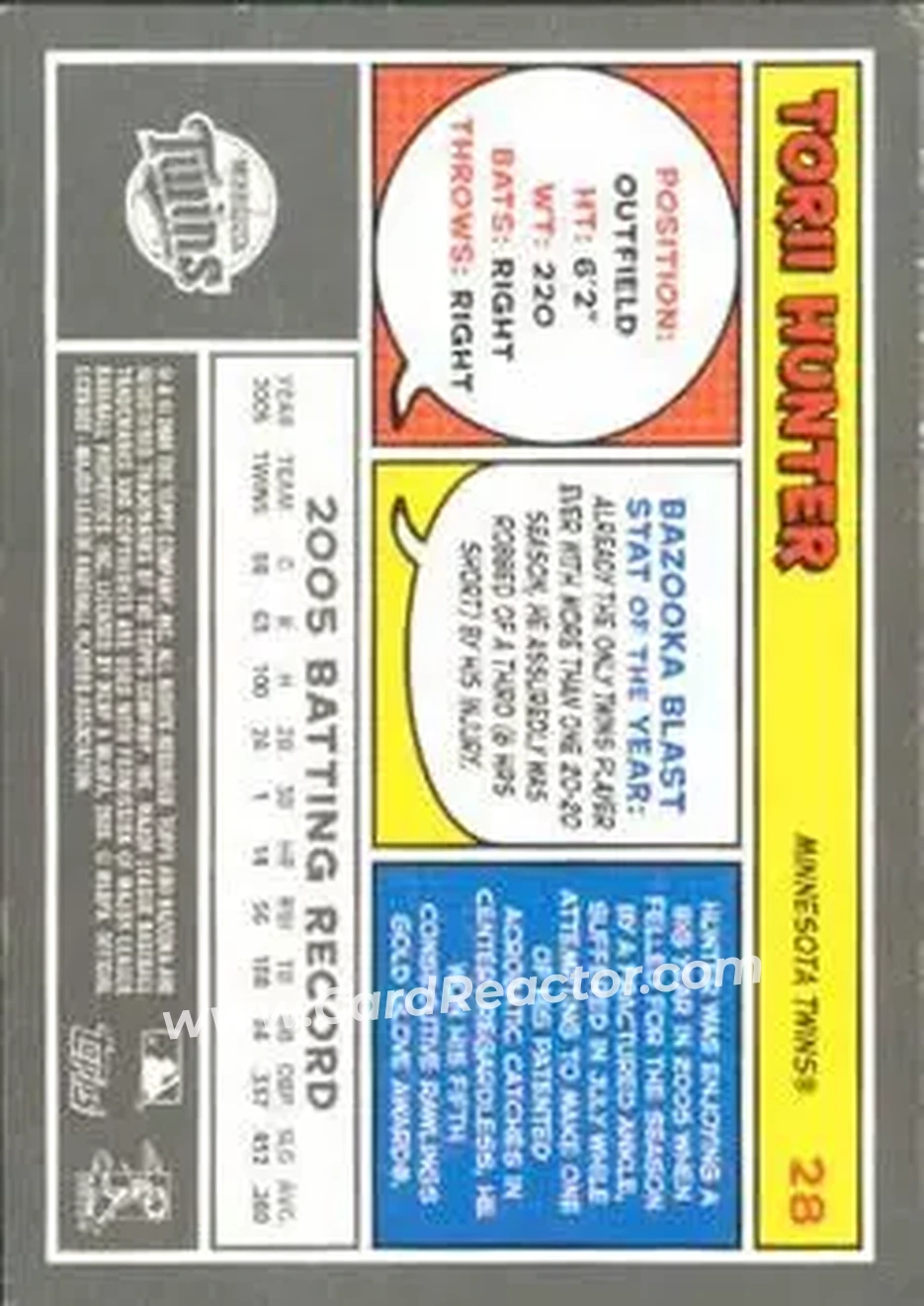 2006 Bazooka #28 - Torii Hunter - Minnesota Twins - Back