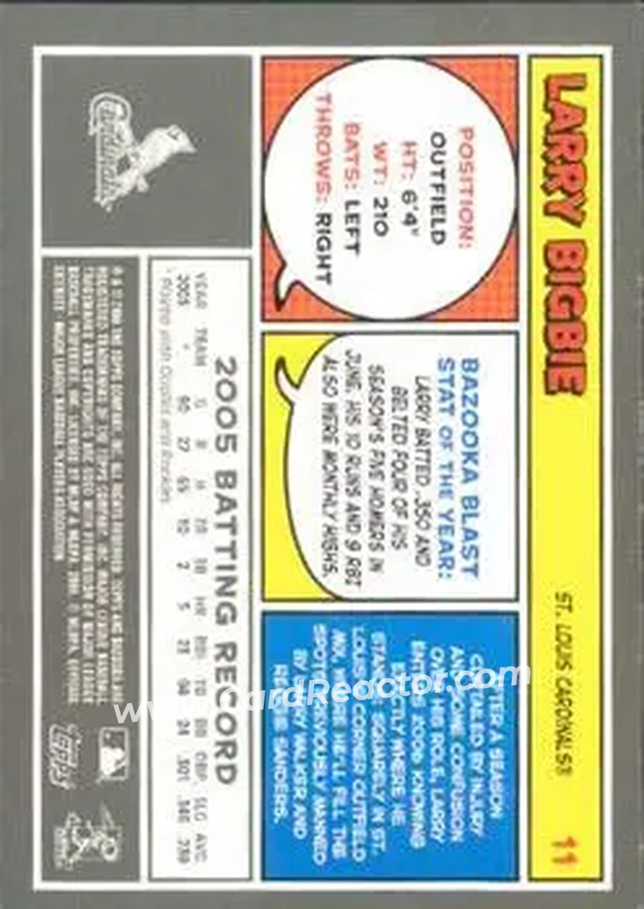 2006 Bazooka #11 - Larry Bigbie - St. Louis Cardinals - Back