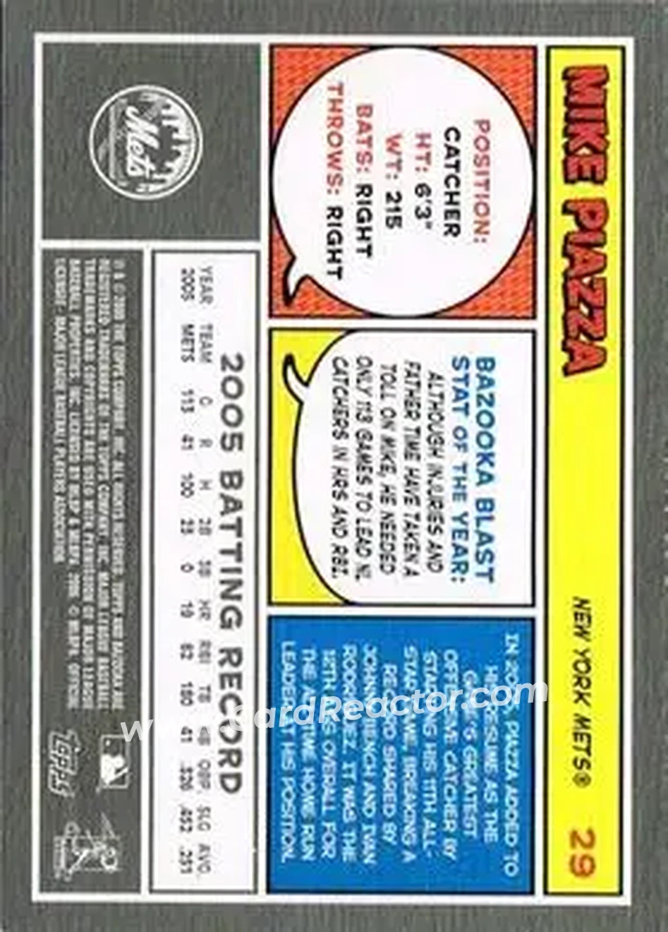 2006 Bazooka #29 - Mike Piazza - New York Mets - Back