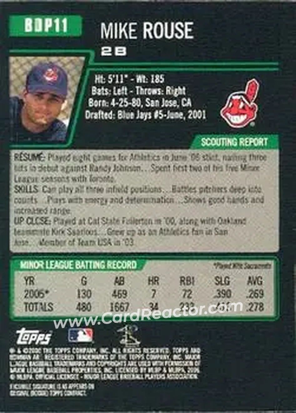 2006 Bowman Draft Picks & Prospects #BDP11 - Mike Rouse - Cleveland Indians - Back