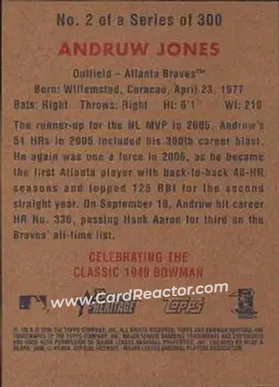 2006 Bowman Heritage #2 - Andruw Jones - Atlanta Braves - Back
