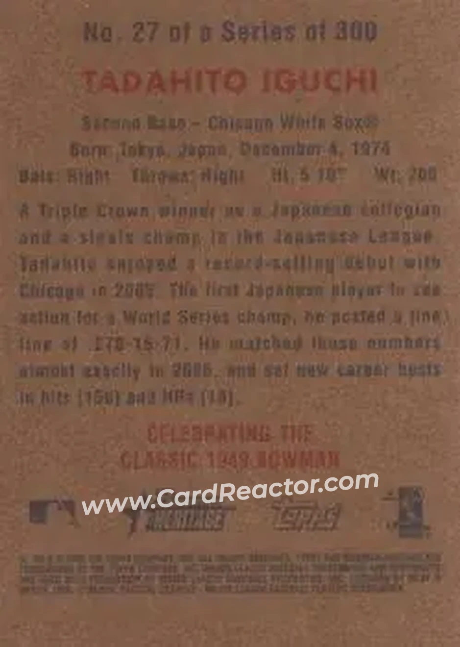 2006 Bowman Heritage #27 - Tadahito Iguchi - Chicago White Sox - Back