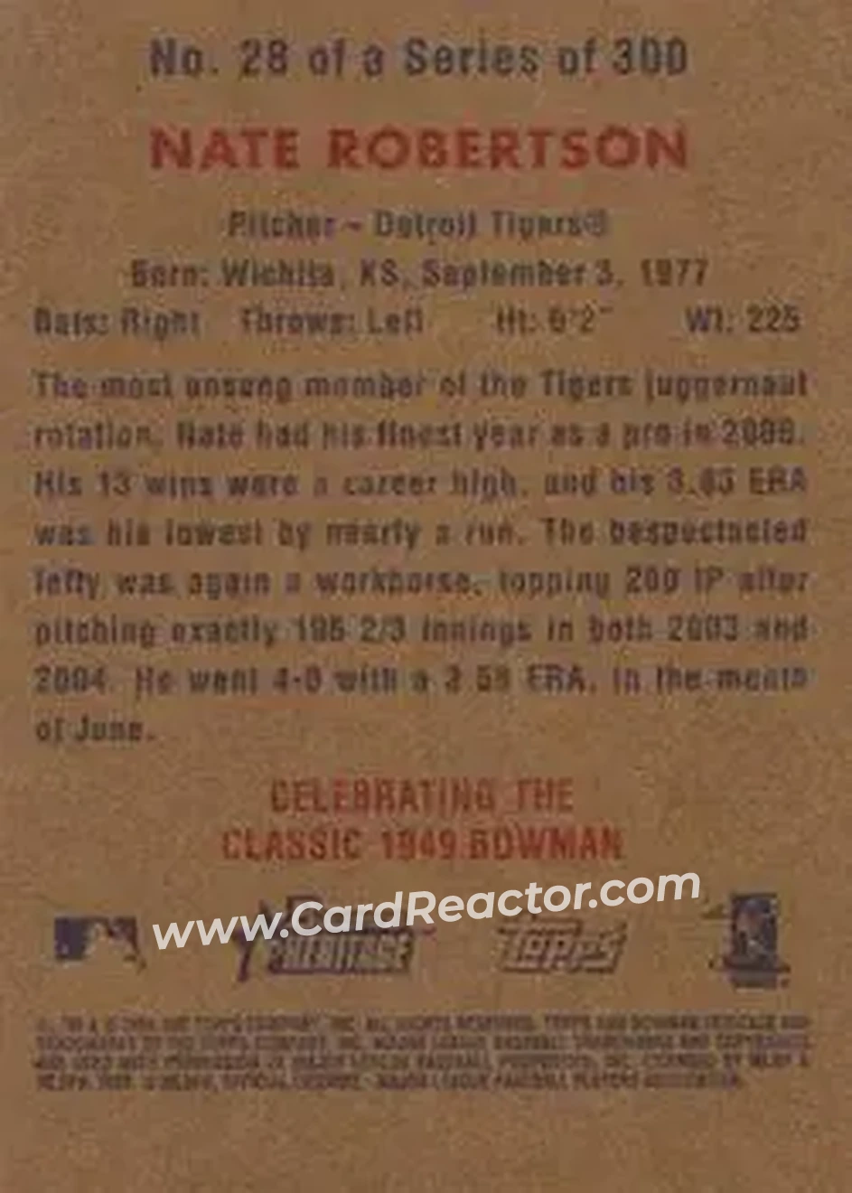 2006 Bowman Heritage #28 - Nate Robertson - Detroit Tigers - Back