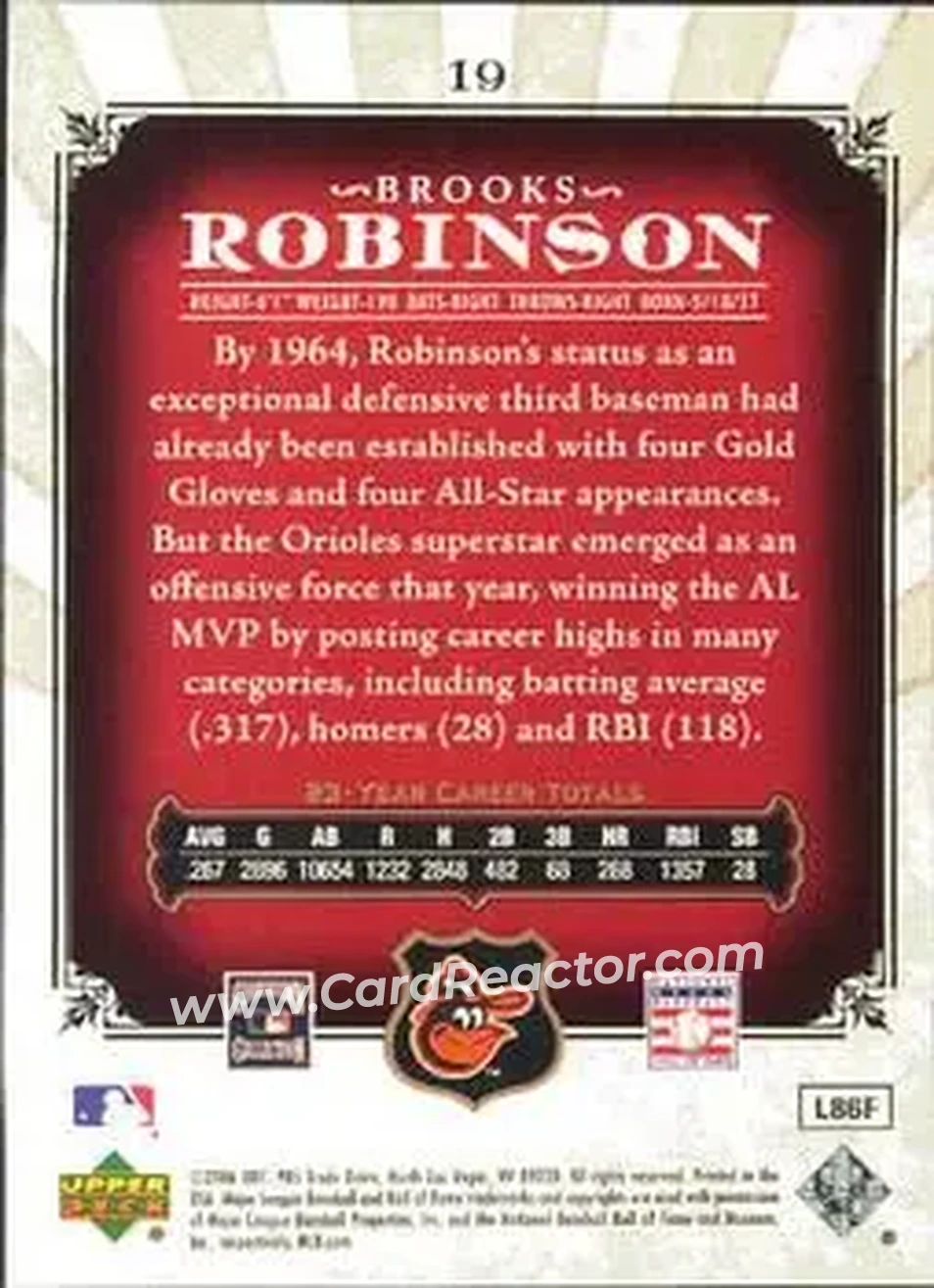 2006 SP Legendary Cuts #19 - Brooks Robinson - Baltimore Orioles - Back 2006 SP Legendary Cuts #19 - Brooks Robinson - Baltimore Orioles - Back