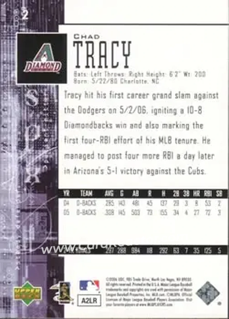 2006 SPx #2 - Chad Tracy - Arizona Diamondbacks - Back