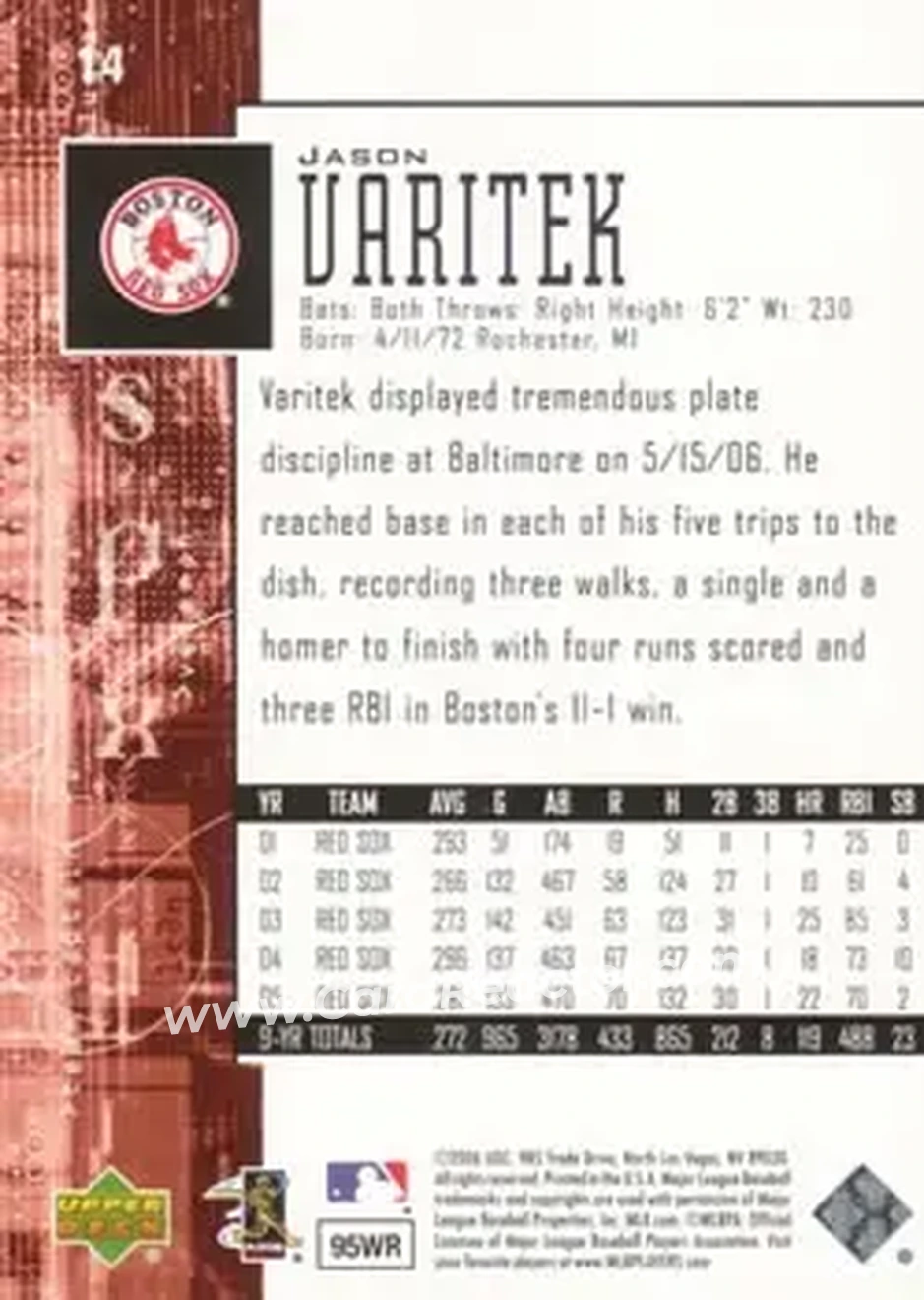 2006 SPx #14 - Jason Varitek - Boston Red Sox - Back
