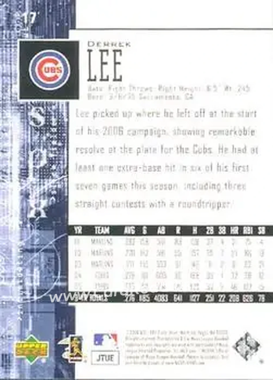 2006 SPx #17 - Derrek Lee - Chicago Cubs - Back